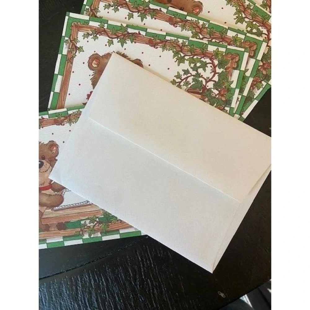 Suzy's Zoo Vintage 1994 Bear Writing Note Cards Set of 5 Blank Stationery Green